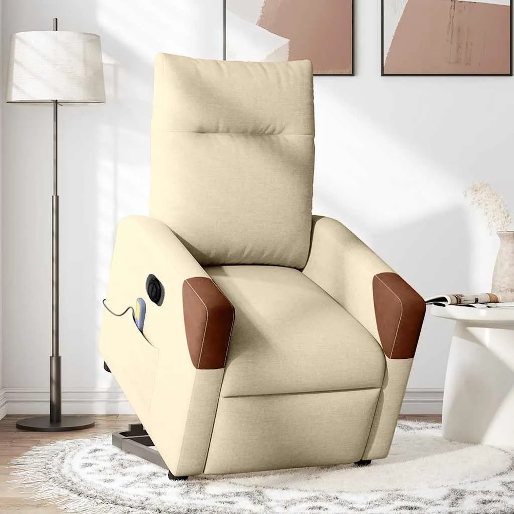 Poltrona elétrica elevatória massagens tecido creme