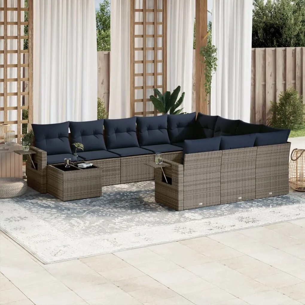 vidaXL 11 pcs conjunto sofás de jardim c/ almofadões vime PE cinzento