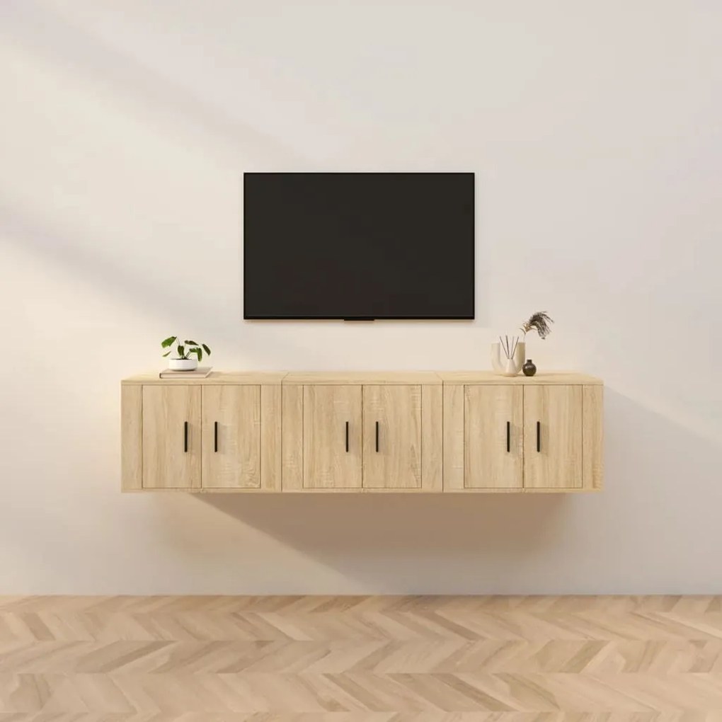 vidaXL Móveis de TV de parede 3 pcs 57x34,5x40 cm carvalho sonoma