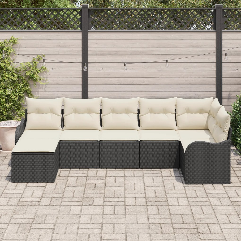 Conjunto de Sofá de Jardim vidaXL com Almofadas Vime Preto, Sofá de Ja