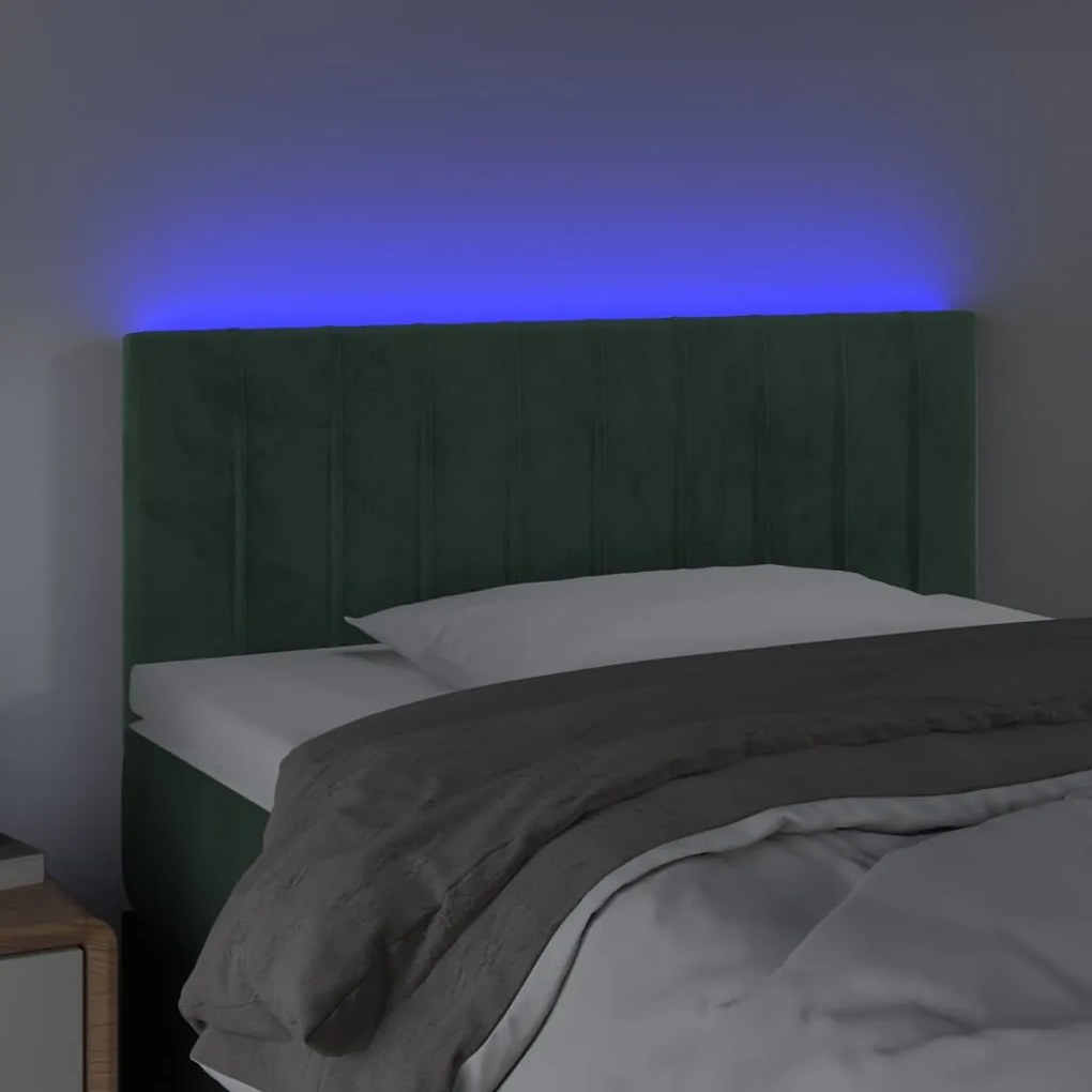 Cabeceira de cama c/ luzes LED veludo 80x5x78/88cm verde-escuro