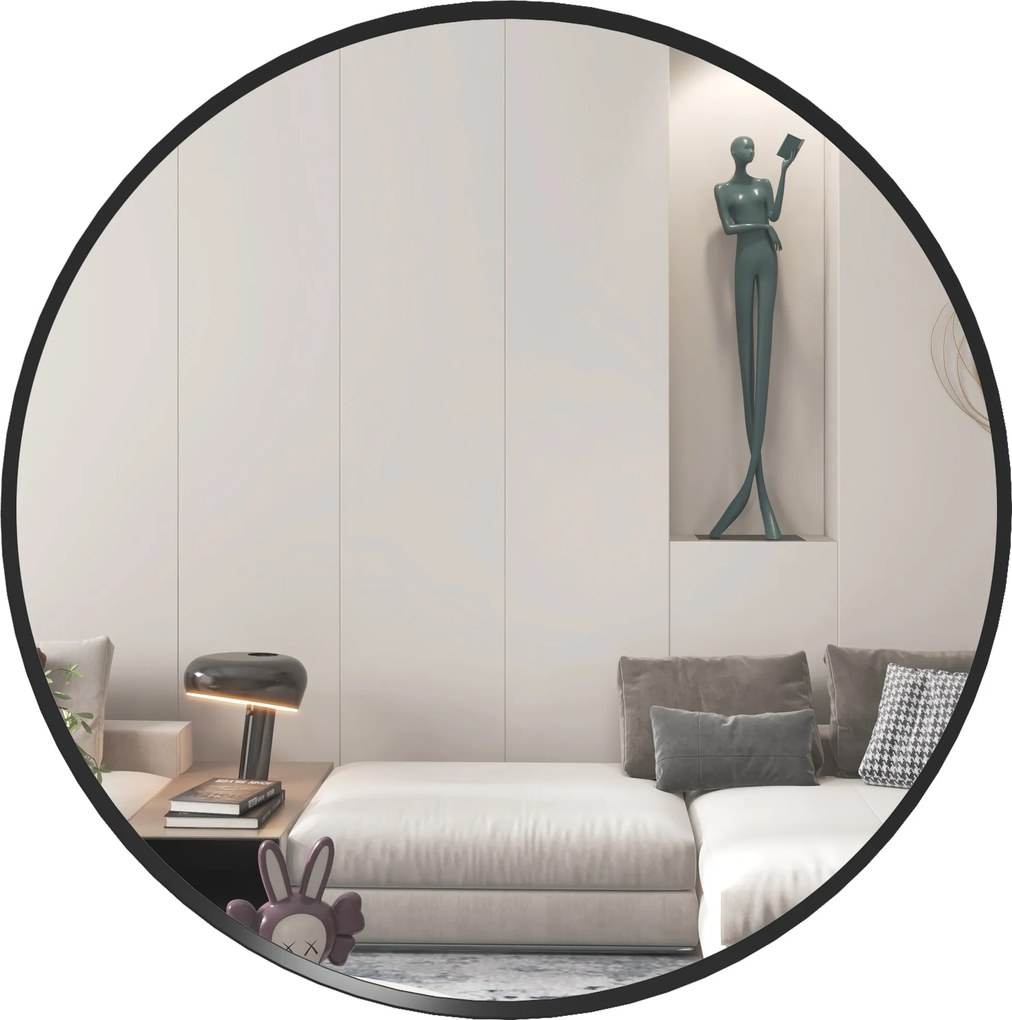 HOMCOM Espelho de parede, design moderno, Φ61 cm, Preto | Aosom Portugal