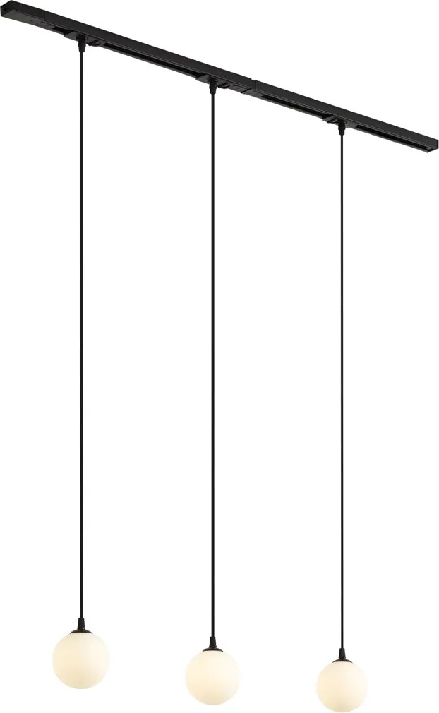 Sistema de calhas de iluminação moderno preto com 3 candeeiros suspensos brancos 1-Fase - Iconic Perle