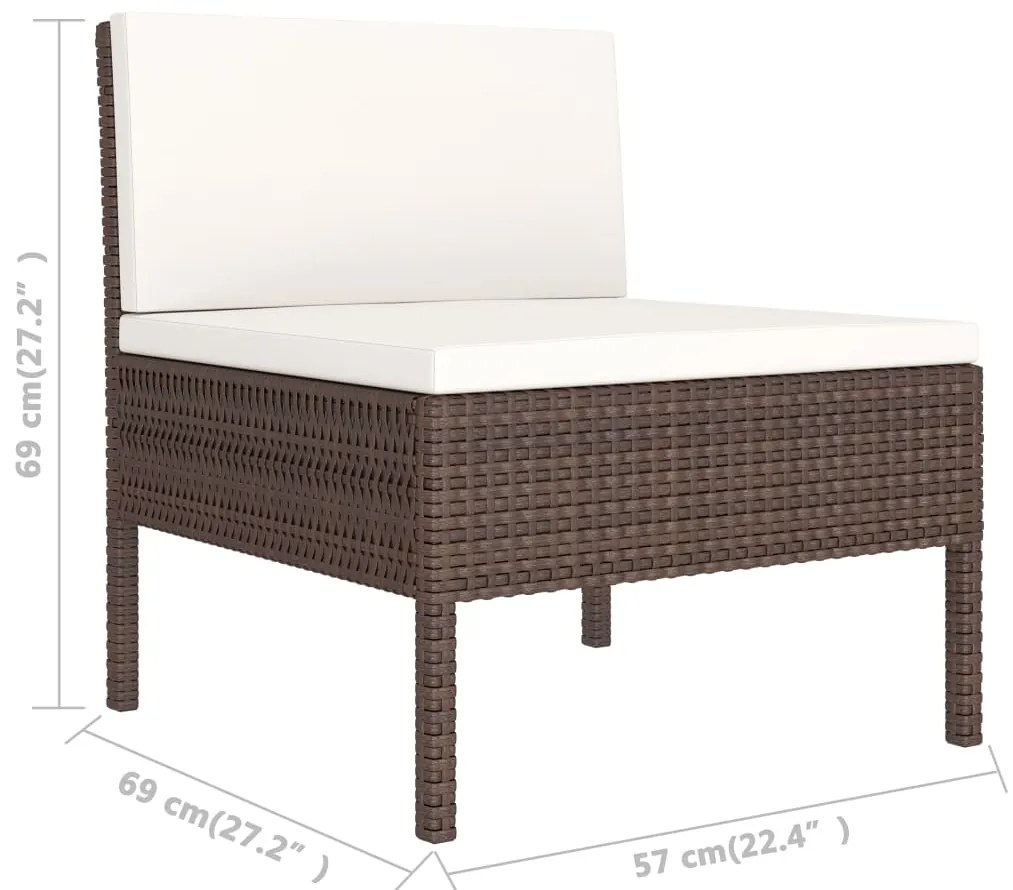 3 pcs conjunto lounge jardim c/ almofadões vime PE castanho