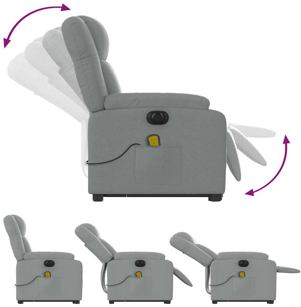 Poltrona elétrica reclinável massagens tecido cinzento-claro