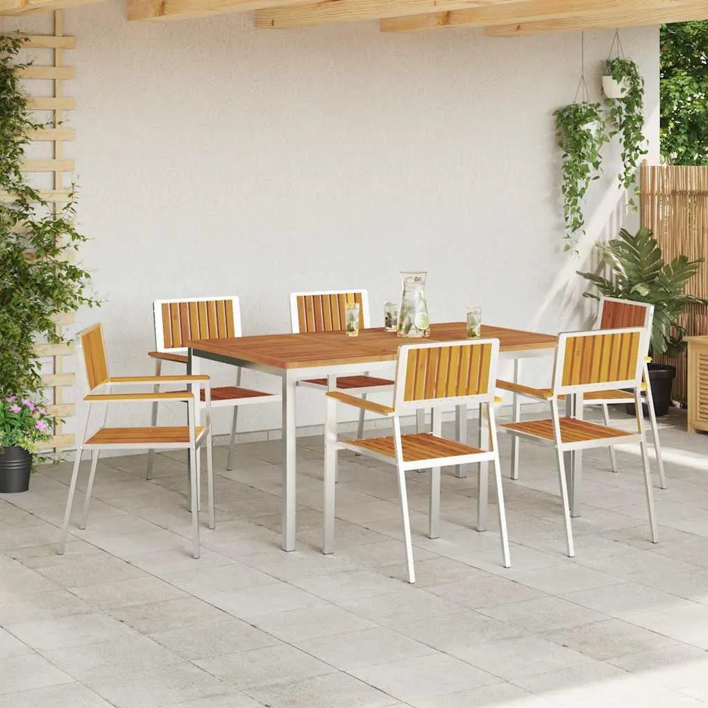 Conjunto de Jantar de Jardim vidaXL 7 Peças de Madeira Sólida de Acáci