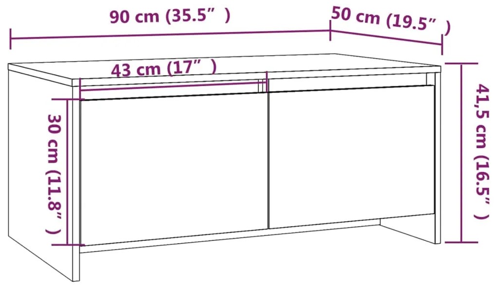 Mesa de Centro com 2 Gavetas - Branco - Design Nórdico