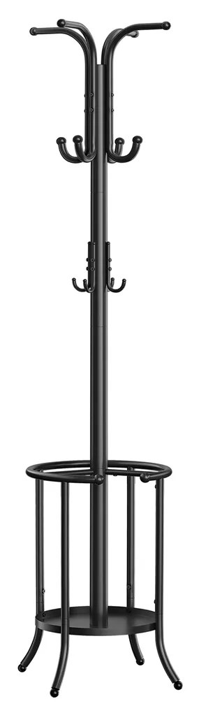 Cabide SONGMICS autônomo, cabide com porta guarda-chuva, 12 ganchos, metal, 175 cm de altura, para entrada, corredor, sala de estar, quarto, tinta preta RCR011B01