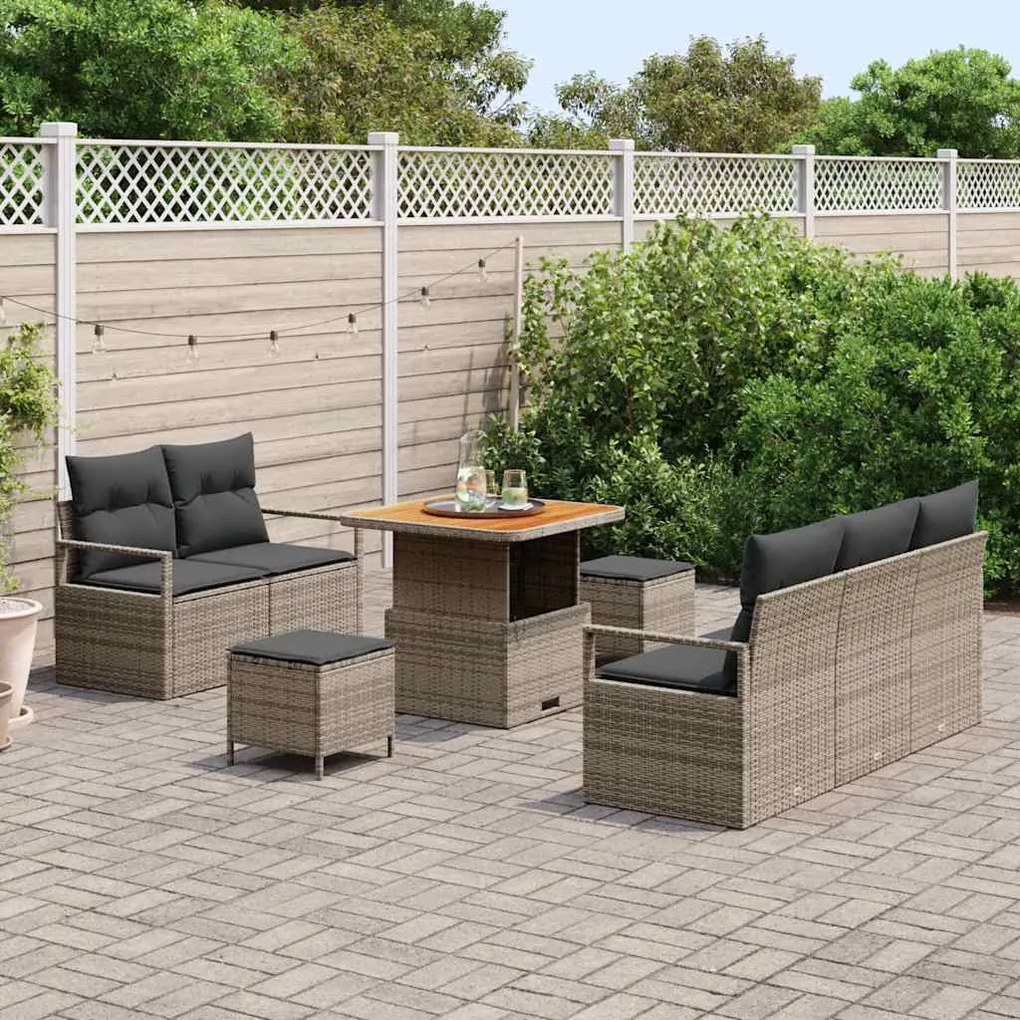Conjunto de Sofás para Jardim vidaXL 8 Peças com Almofadas Cinza Ratta
