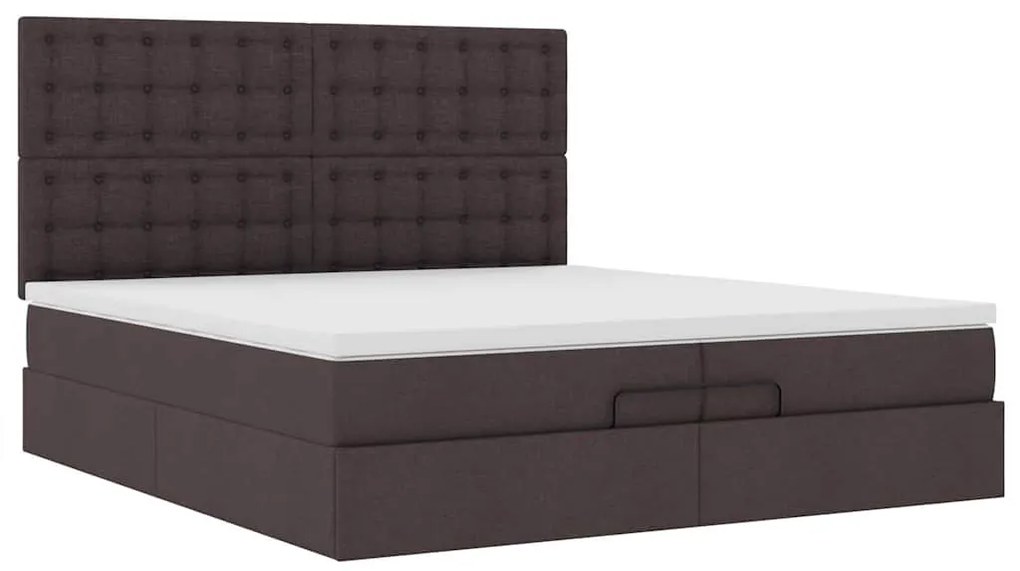 Estrutura de cama otomana com colchões tecido castanho escuro