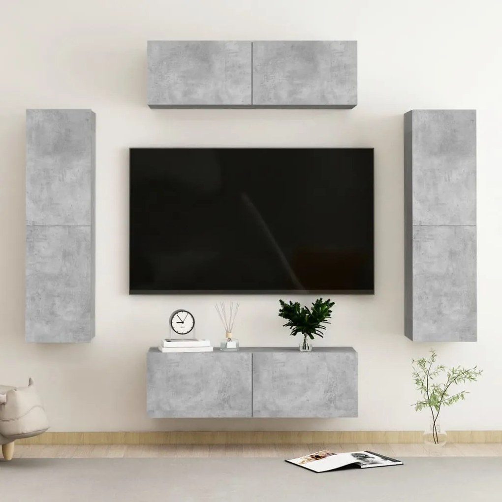 vidaXL 4 pcs conjunto de móveis de TV contraplacado cinzento cimento