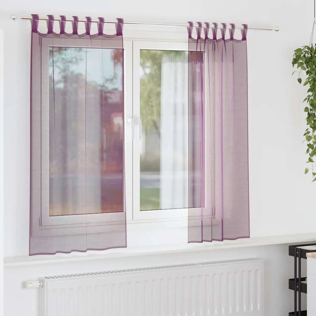 Cortinas de voile com laços 2 pcs roxo 140x140 cm
