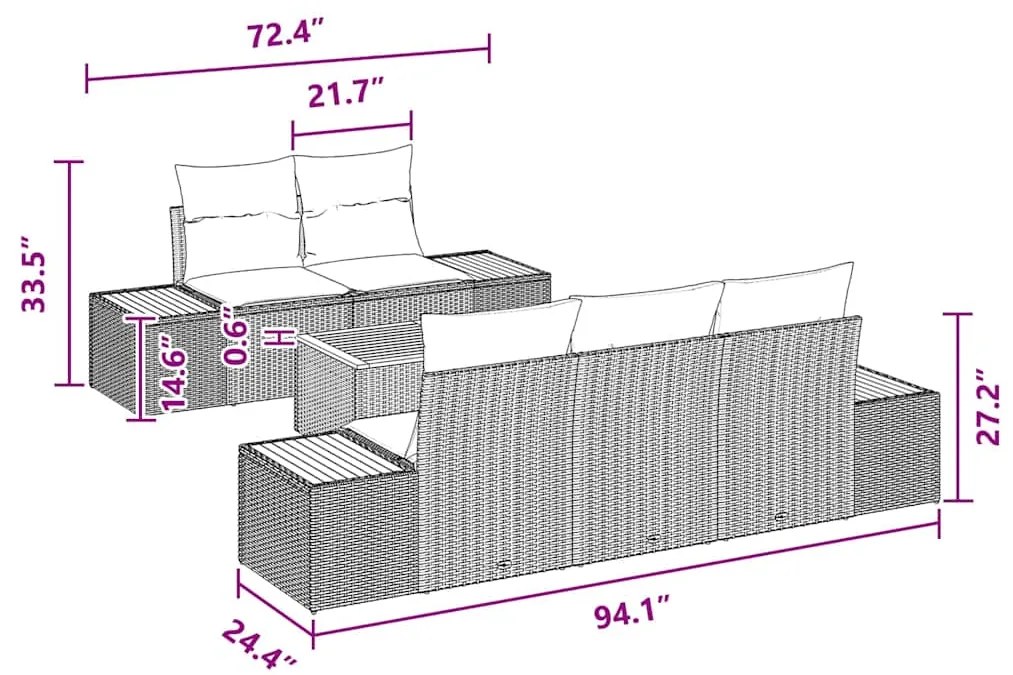 Conjunto de Sofá de Jardim vidaXL de 6 Peças com Almofadas Pretas de R