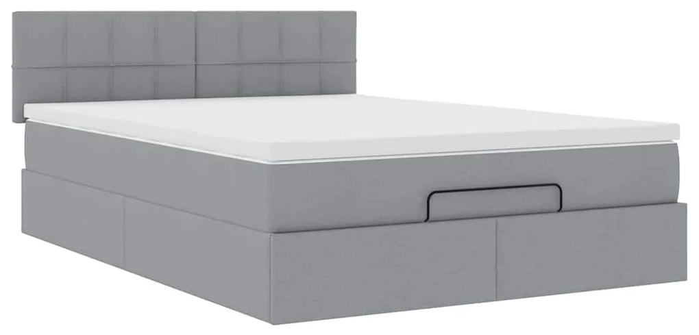 Cama otomana com colchão 140x190 cm tecido cinzento claro