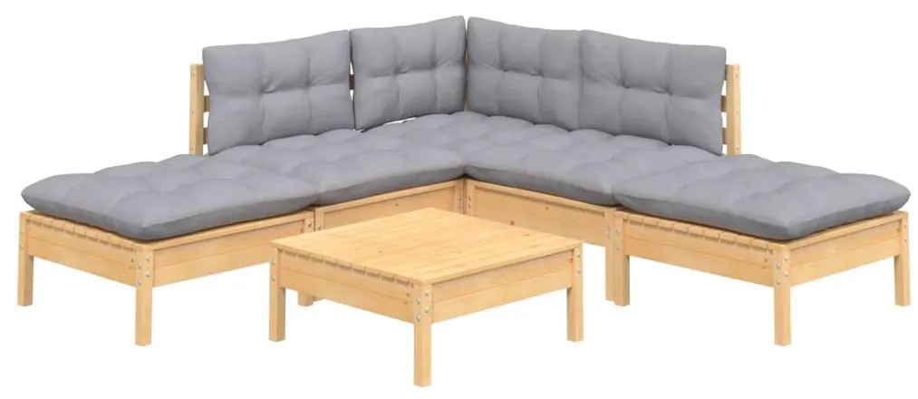 6 pcs conjunto lounge de jardim c/ almofadões cinza pinho