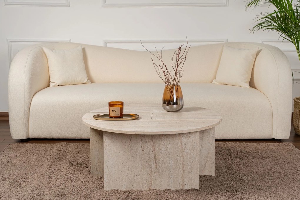 Mesa de Centro "Moira" – Travertine, Ø90x41 cm, Design Rústico Moderno