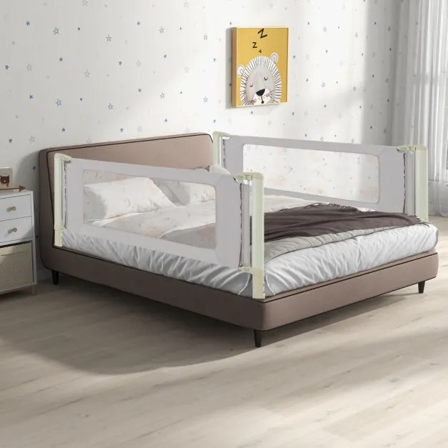 Barra segurança para cama infantil de 180 cm com elevação vertical de altura ajustável e trava de segurança dupla com impressão de folhas cinza