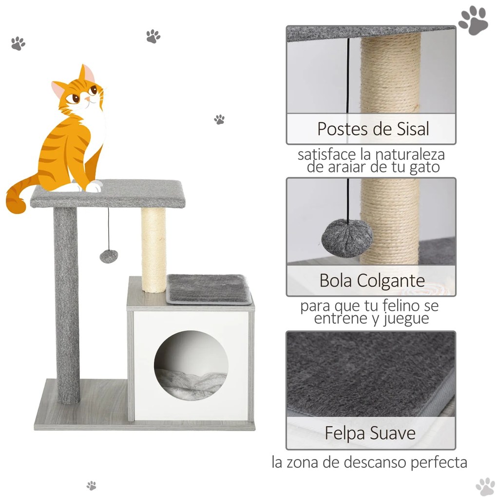 PawHut Árvore para gatos Poste de arranhar para gato de 3 níveis com p