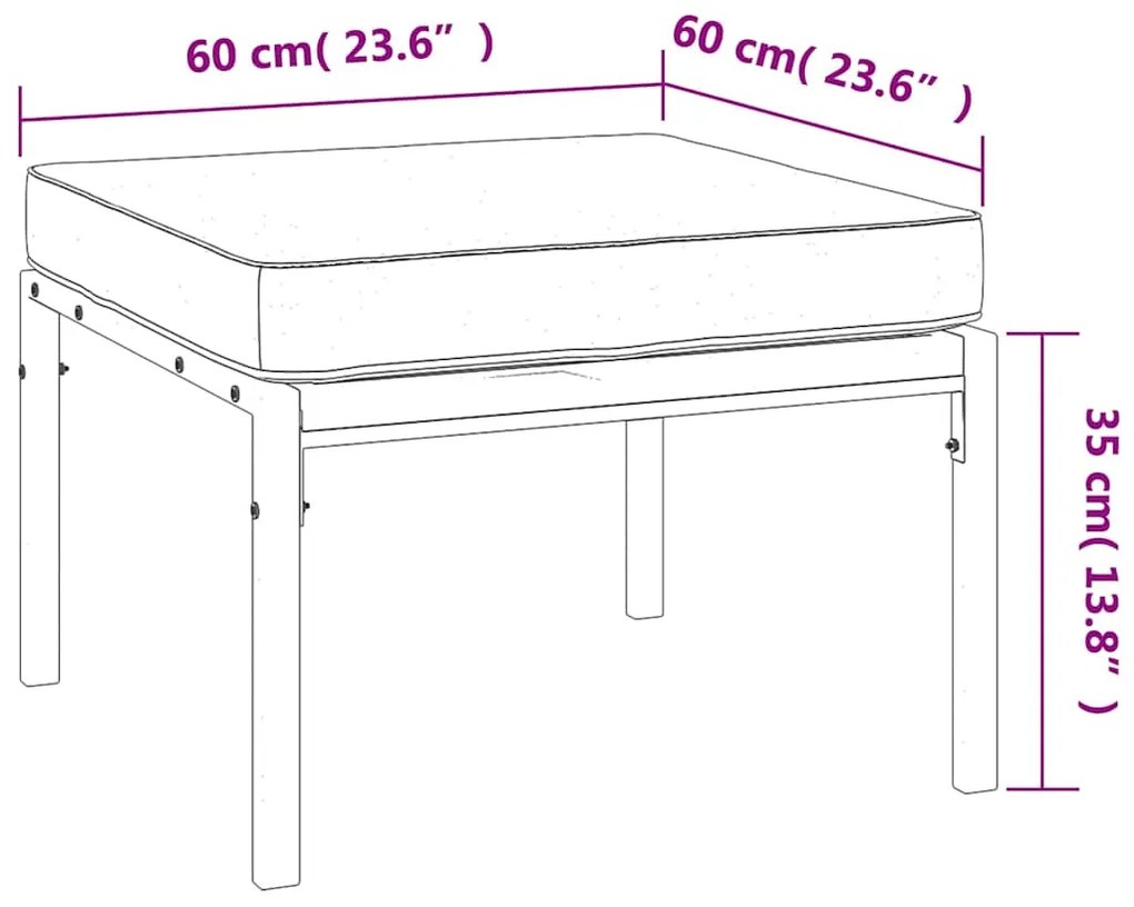 Apoios pés jardim c/ almofadões cor areia 2 pcs 60x60x35 cm aço