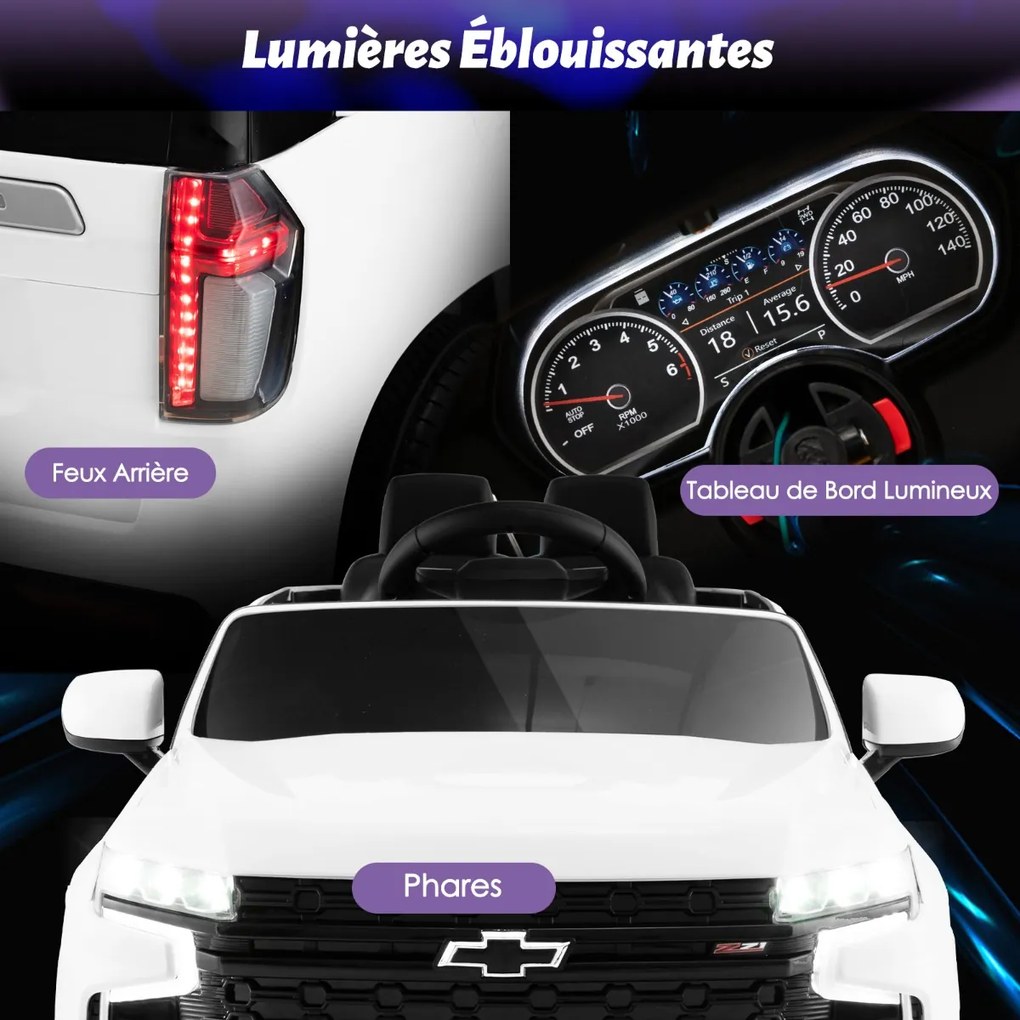 Carro elétrico infantil Chevrolet com controle remoto 2.4G, suspensão, luzes e música, carro infantil amarelo