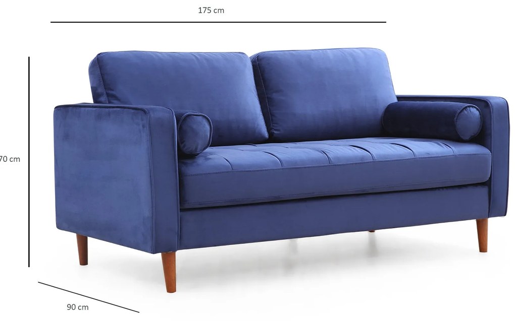 Sofá de 2 Lugares Rome – Azul Marinho – 175x90x70 cm