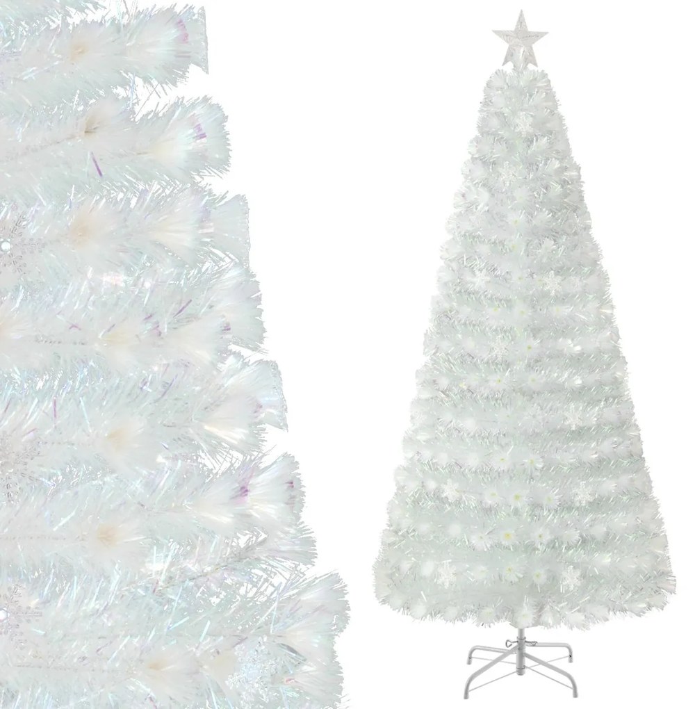 Árvore de Natal artificial de fibra ótica com 210 cm, pré-iluminada com 270 pontas de ramos, estrela no topo e 48 luzes branca