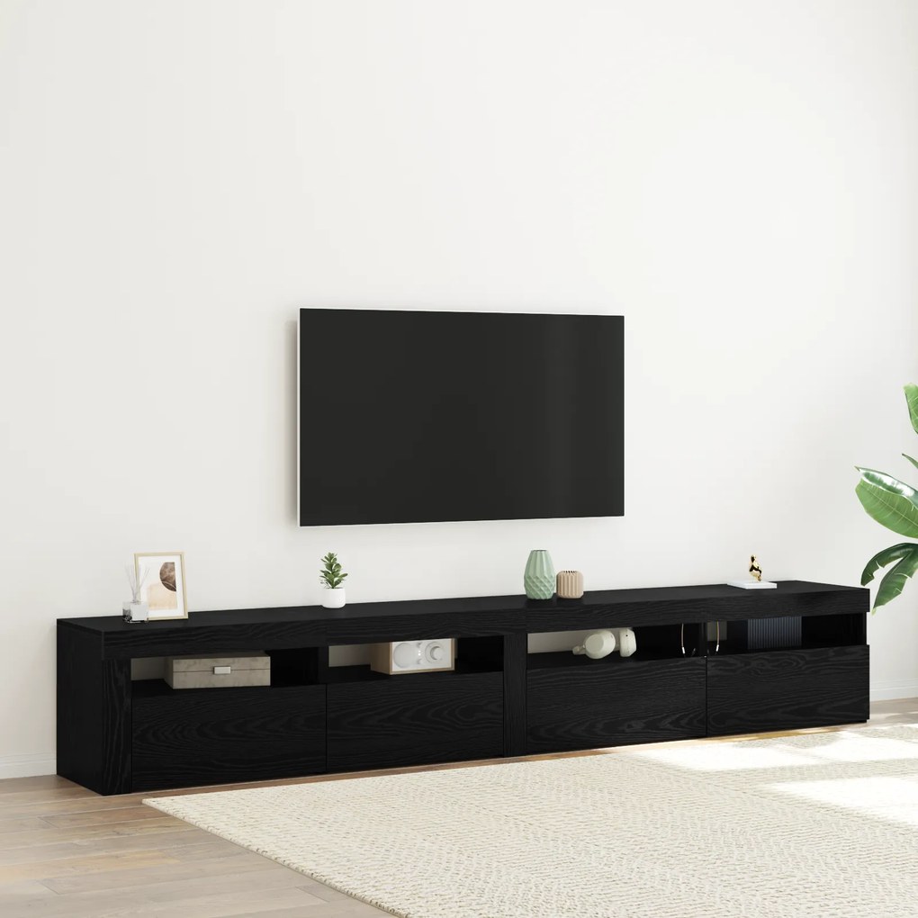 Conjunto de Armário de TV vidaXL de 3 Peças com Luzes LED Carvalho Preto Madeira Estruturada