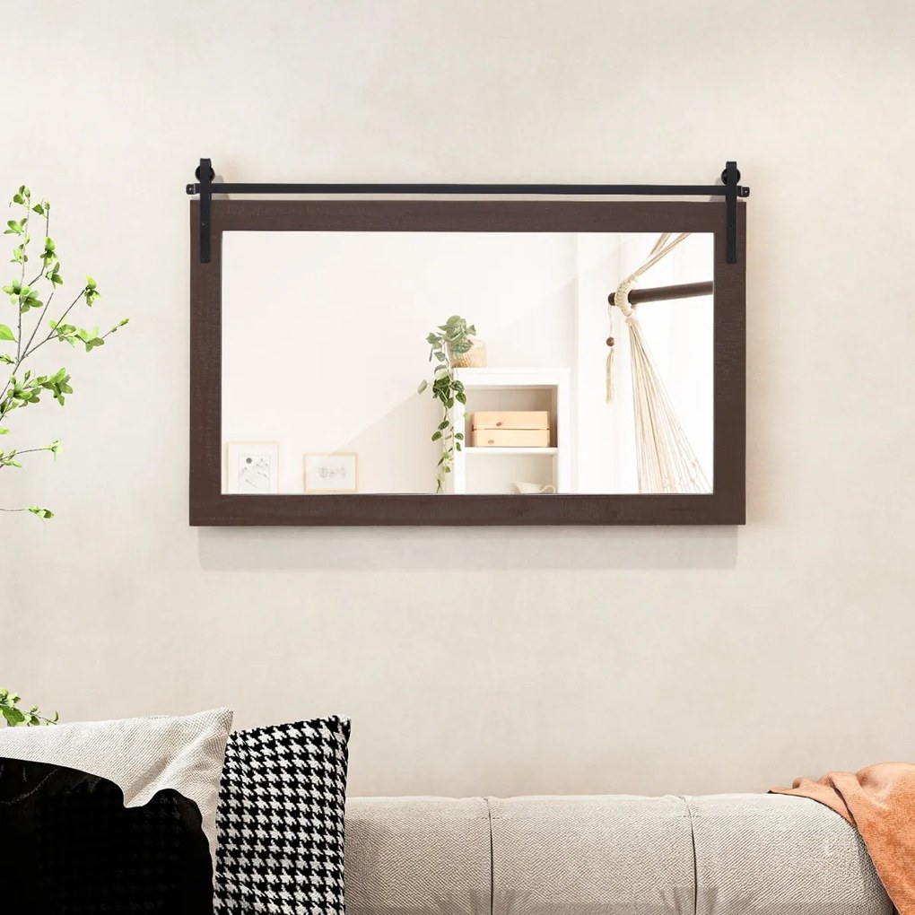 Espelho decorativo retangular 100 x 66 cm  com moldura em madeira de abeto e vidro de alta definição para casa de banho ou quarto Cor Nogueira