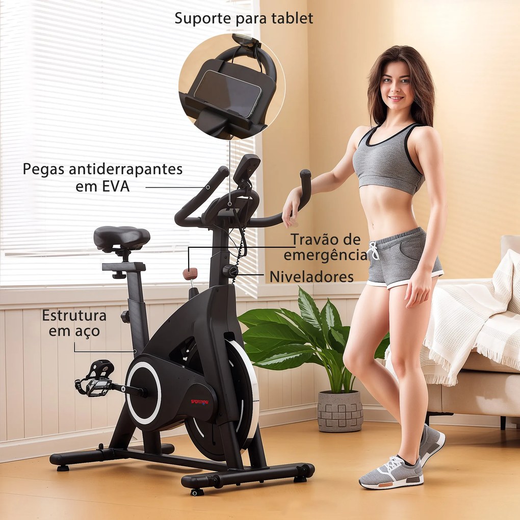 Bicicleta Estática Bicicleta Fitness com Volante de Inércia de 15 kg Ecrã LED Guiador e Assento Ajustável 108x53x111 cm Preto