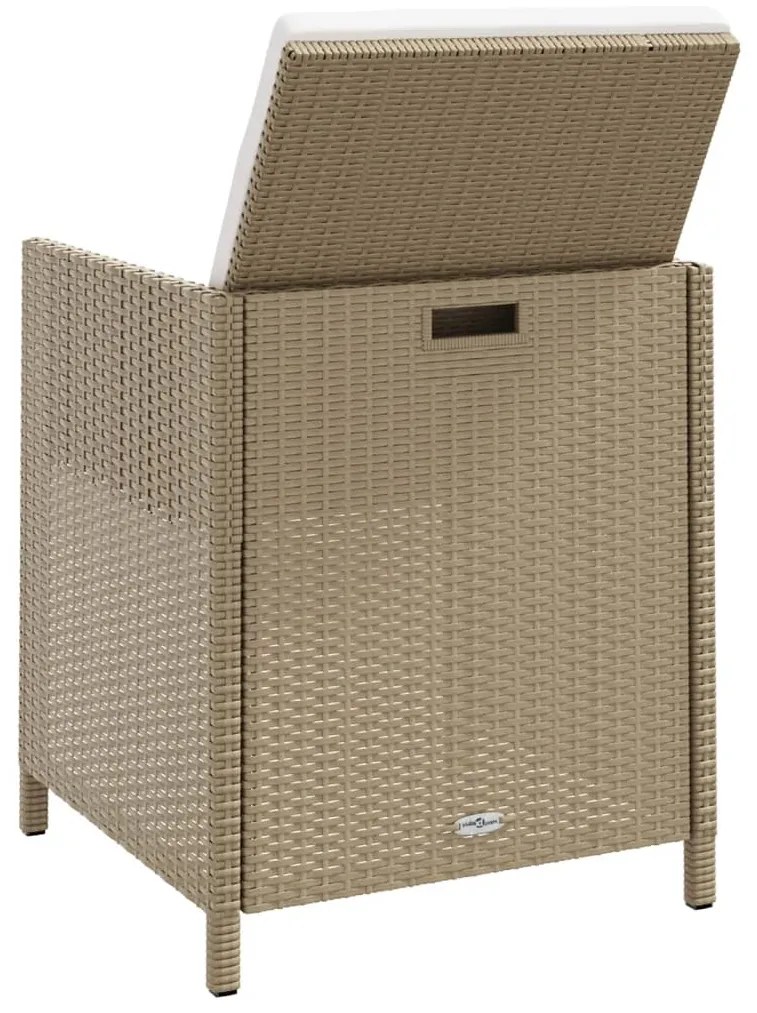 Cadeiras de jantar p/ jardim com almofadões 4 pcs vime PE bege