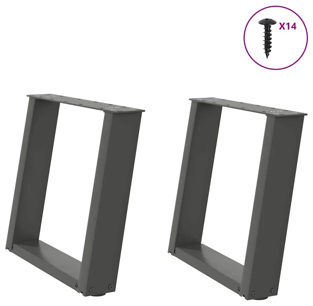 vidaXL Pés para mesa de centro em forma de U, 2 peças, antracite, 50x (42-43) cm, aço