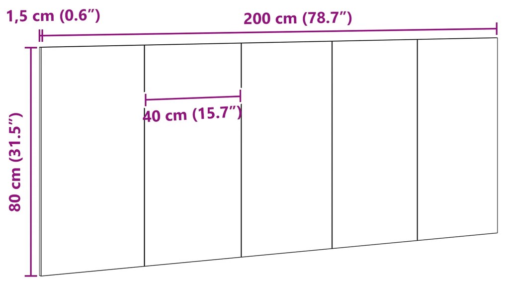 Cabeceira de Cama vidaXL Preto Carvalho 200x1,5x80 cm Madeira Reforçad