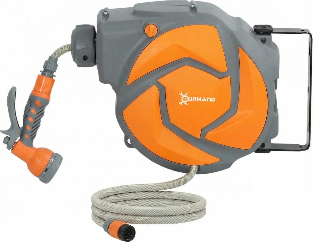 DURHAND Mangueira Retrátil de Parede com Carretel de 10+1 m com Retorno Automático e Bocal de 7 Funções Giratório a 180° | Aosom Portugal