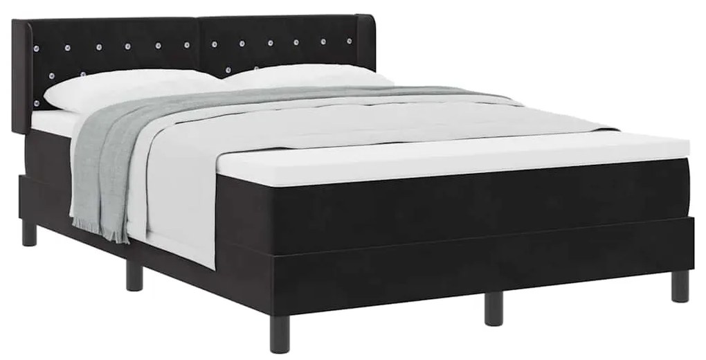 Cama Box Spring vidaXL com Colchão Preto 140x200 cm Veludo