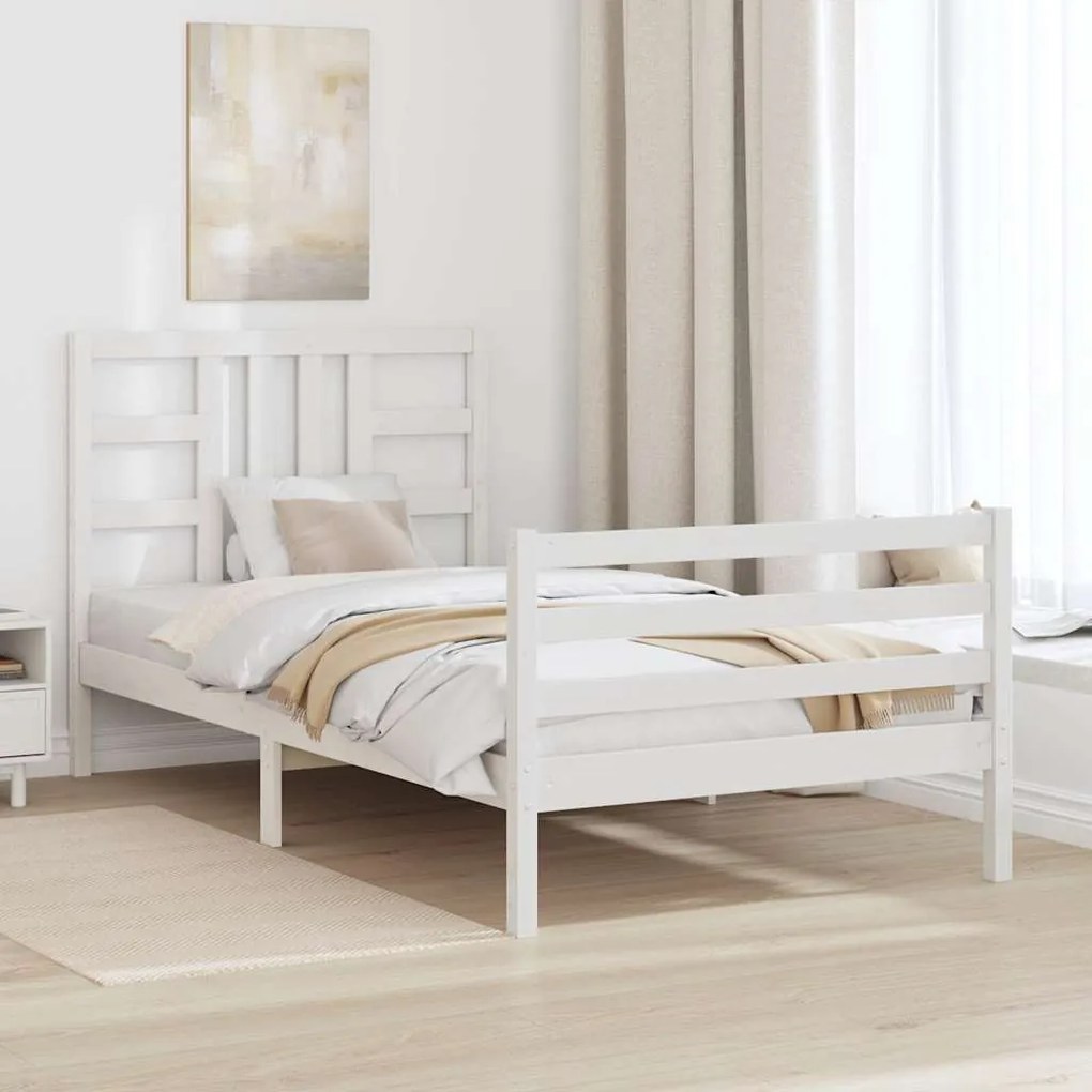Estrutura de cama com cabeceira 100x200cm madeira maciça branco