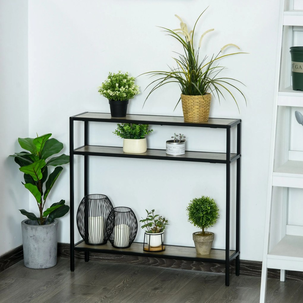 Outsunny Mesa estilo industrial mesa de entrada com prateleiras 80x20x75 cm Madeira