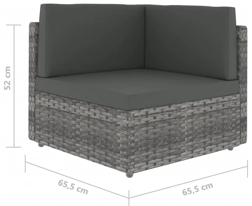7 pcs conjunto lounge de jardim c/ almofadões vime PE cinzento