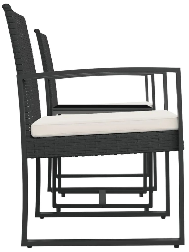 3 pcs conjunto de jantar p/ jardim c/ almofadões vime PP preto