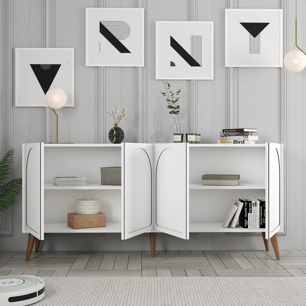 Console Lyon – Branco Nogueira – 180 cm x 81 cm x 35 cm