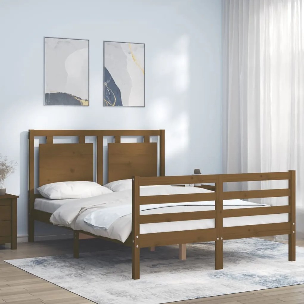 vidaXL Estrutura cama cabeceira 140x190 cm madeira maciça castanho-mel