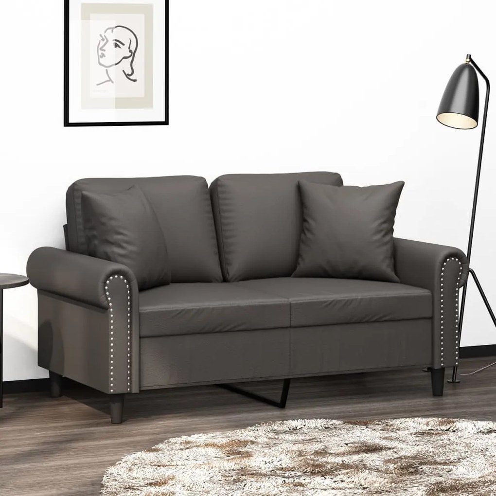 vidaXL Sofá 2 lugares c/ almofadas/almofadões 120cm couro artif. cinza
