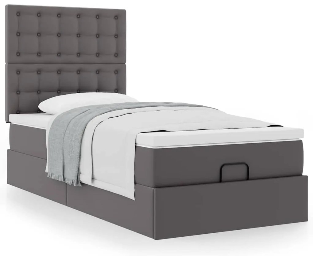 Cama otomana com colchão 100x200 cm couro artificial cinzento