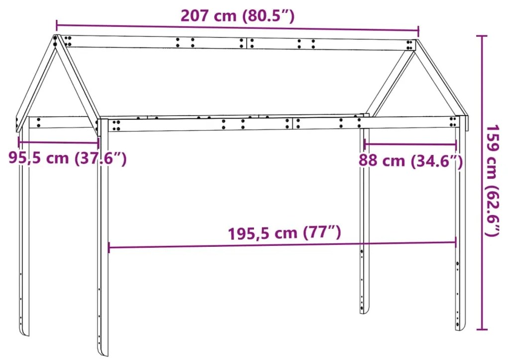 Telhado de cama infantil 207x95,5x159 cm pinho maciço branco