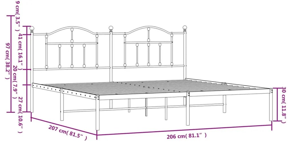 Estrutura de cama com cabeceira 200x200 cm metal branco
