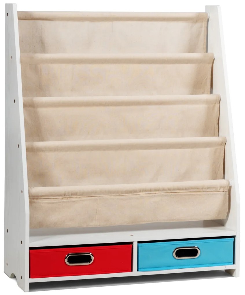 Estante Infantil com 4 Prateleiras Frontais e 2 Caixas para Quarto 70,5 x 28,5 x 86 cm Bege