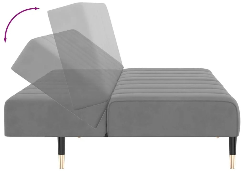 Sofá-cama de 2 lugares veludo cinzento-claro