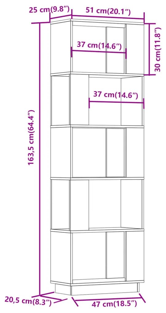 Estante/divisória 51x25x163,5 cm pinho maciço cinza