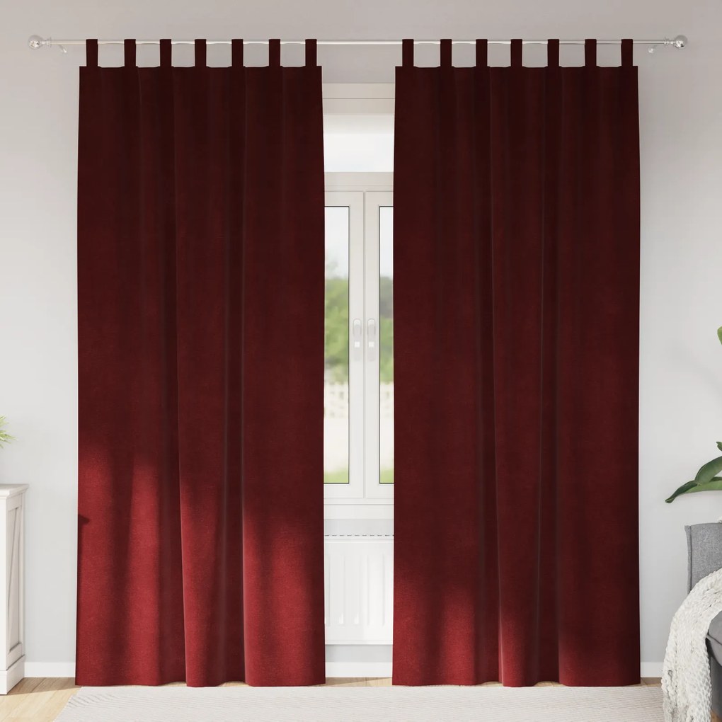 Cortinas Opacas vidaXL com Laços de Pendurar 2 pcs Vermelho Vinho Veludo