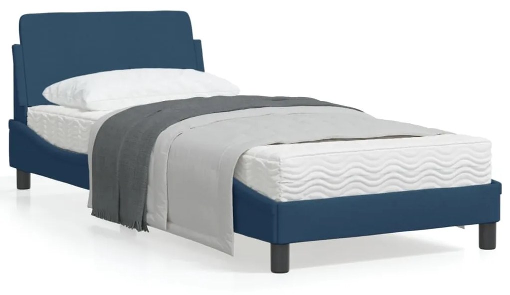 373111 vidaXL Estrutura de cama c/ cabeceira tecido azul 90x200 cm