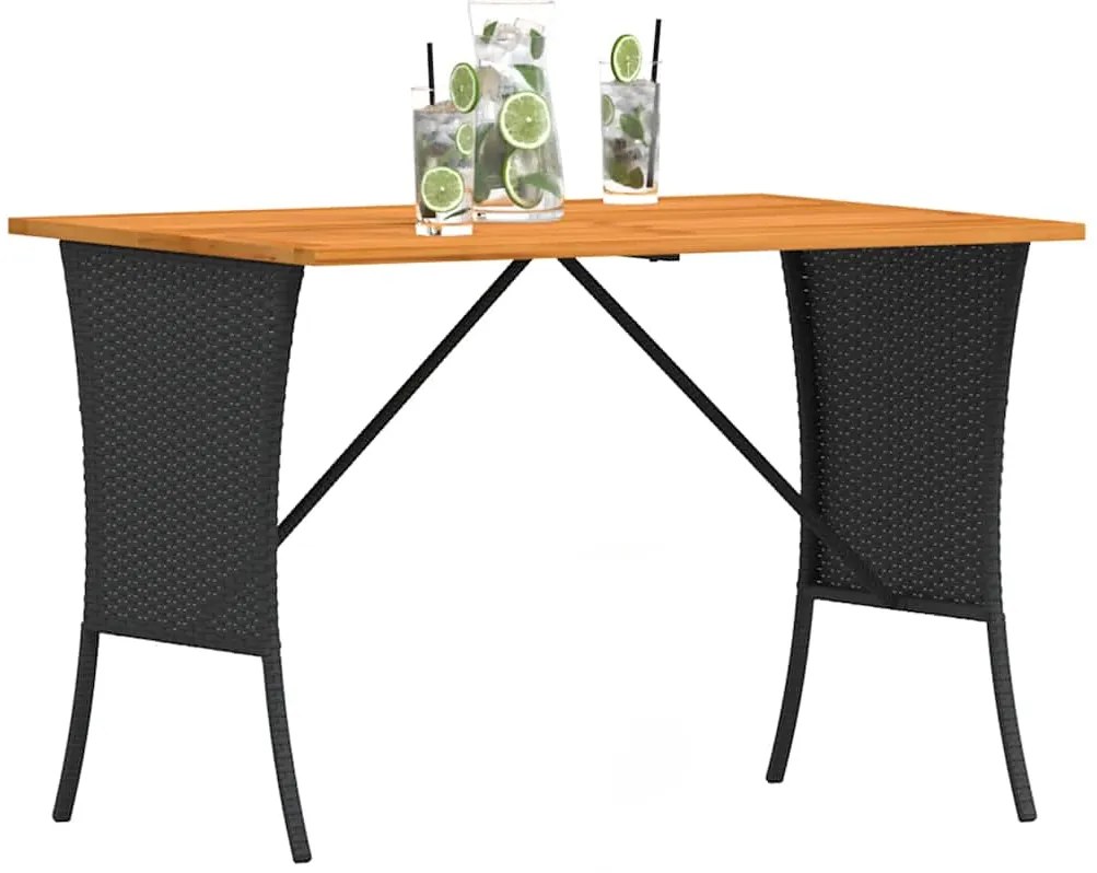 Mesa de jardim com tampo em acácia 105x75x72 cm vime PE preto